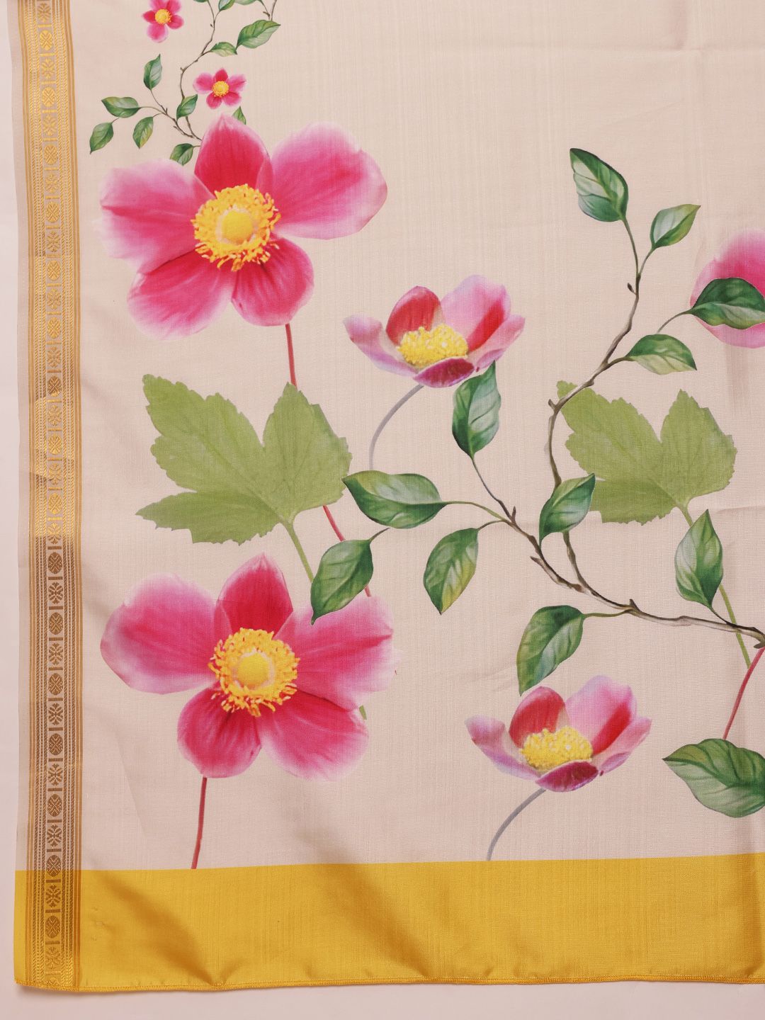 Silk Land Onam Special Floral Printed Kasavu Silk Saree