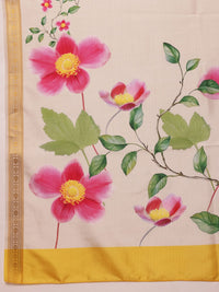 Silk Land Onam Special Floral Printed Kasavu Silk Saree