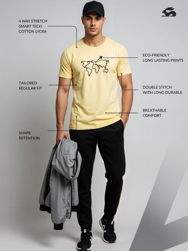 ADRO Wanderlust World Map Graphic Printed Round Neck Skin-Friendly Regular Fit T-shirt