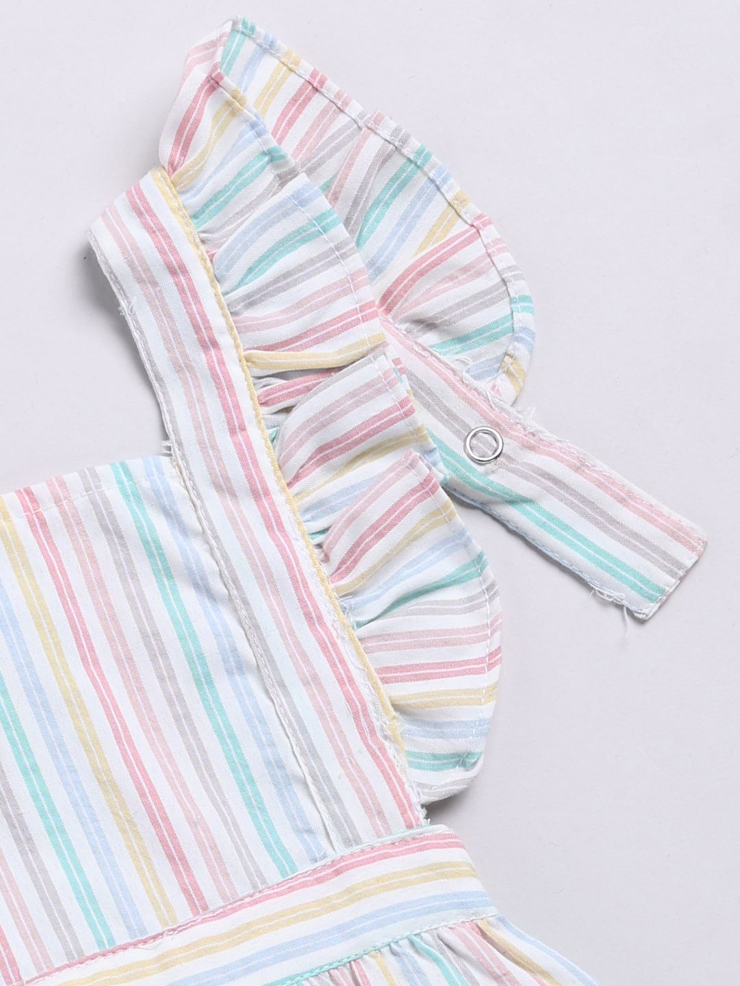 Moms Love Infants Girls Cotton Striped Ruffled Dungarees with T-shirt & Headband