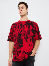 SPYKAR Men Abstract Printed Round Neck Cotton Relaxed Fit T-shirt