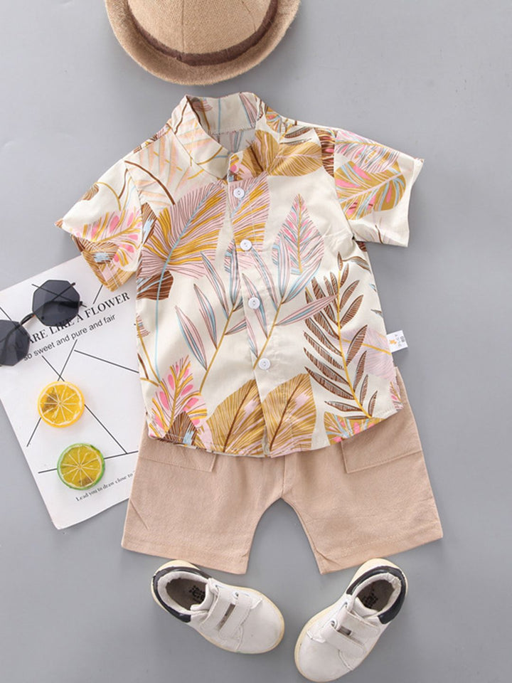 YK Boys Printed Shirt & Shorts Clothing Set