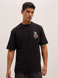 THE BEAR HOUSE Men Typography Printed Round Neck Pure Cotton Oversized T-shirt