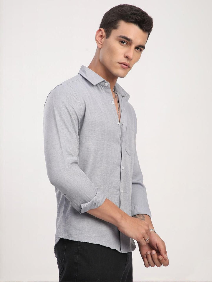VASTRADO Classic Minimalist Crinkled Slim Fit Cotton Casual Shirt