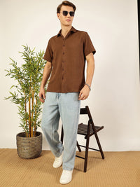 Thomas Scott Men Classic Spread Collar Textured Printed Oversized Casual Shirt