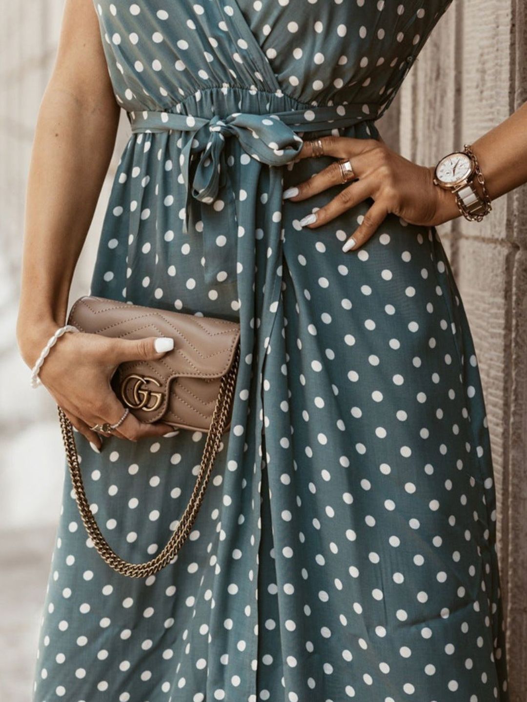 DressBerry Polka Dot Printed V-Neck Maxi Dress