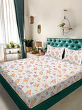 KLOTTHE White Floral Polycotton 300 TC King Fine Bedsheet dengan 2 Sarung Bantal-98 x 89 inci