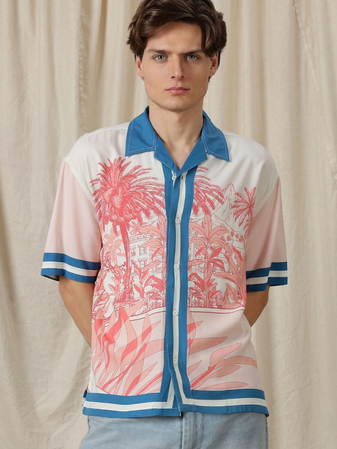 Eszett Abstract Forest Conversational Cotton Short Sleeves Shirt