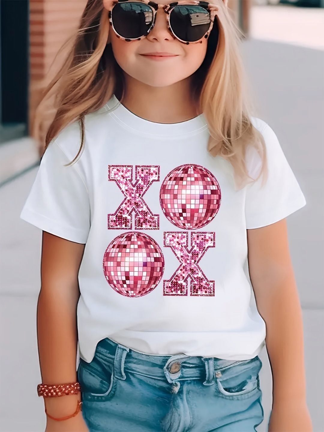 YK Girls Printed Raw Edge T-shirt