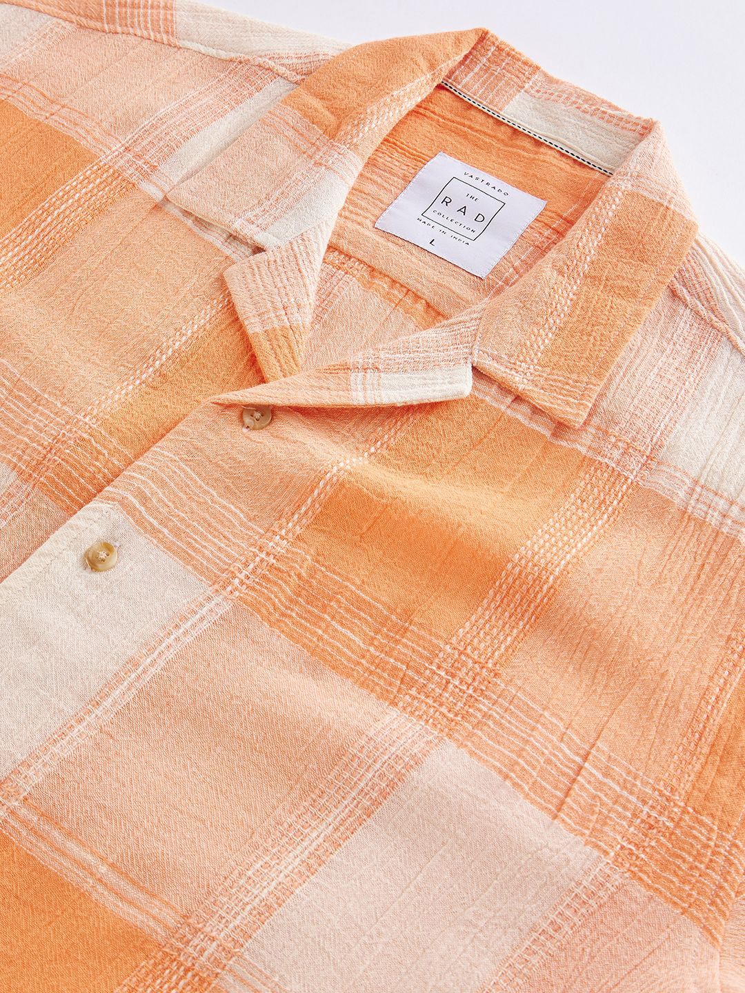 VASTRADO Men Classic Cuban Collar Checked Cotton Oversized Casual Shirt