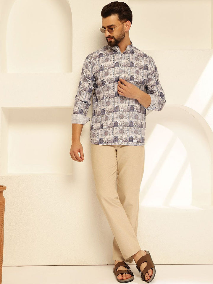 SOJANYA Motif Etnik Printed Mandarin Collar Cotton Straight Kurta
