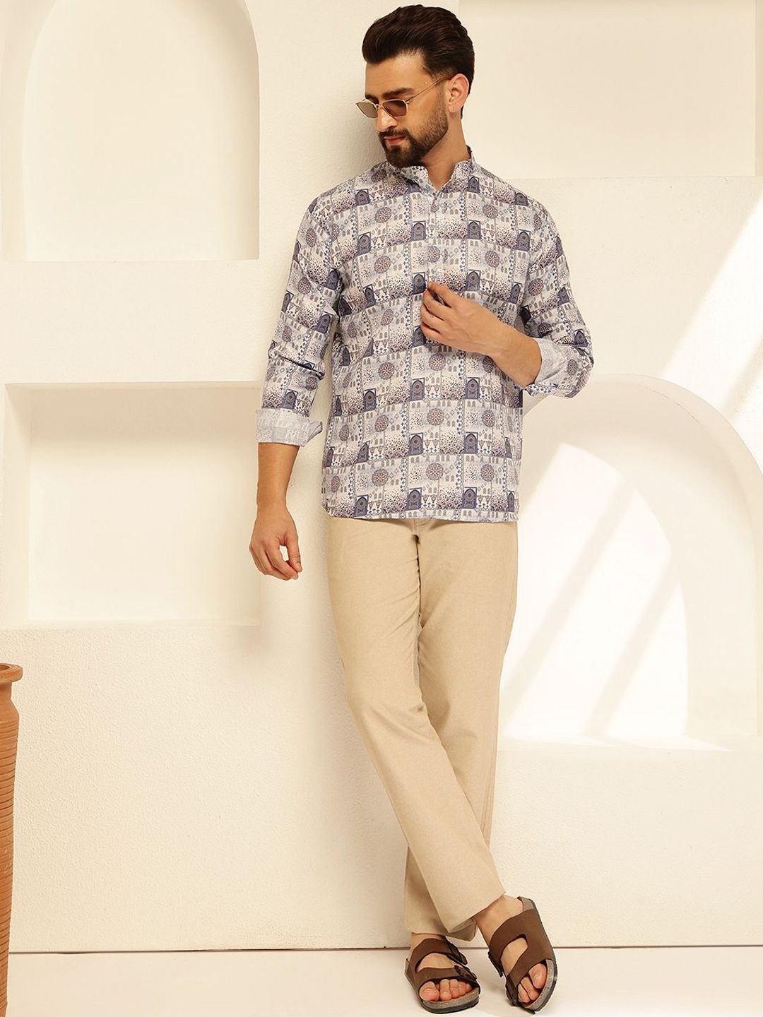 SOJANYA Motif Etnik Printed Mandarin Collar Cotton Straight Kurta