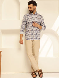 SOJANYA Motif Etnik Printed Mandarin Collar Cotton Straight Kurta
