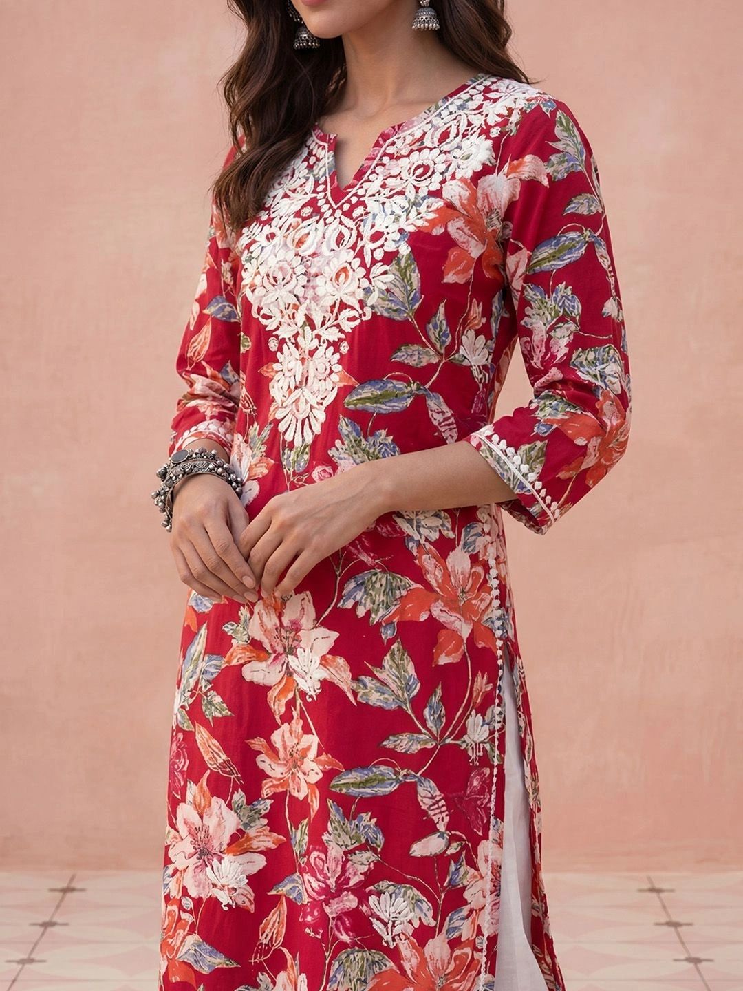 Rumah Wanita Chikankari Floral Printed Chikankari Floral Kurta