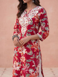 Rumah Wanita Chikankari Floral Printed Chikankari Floral Kurta