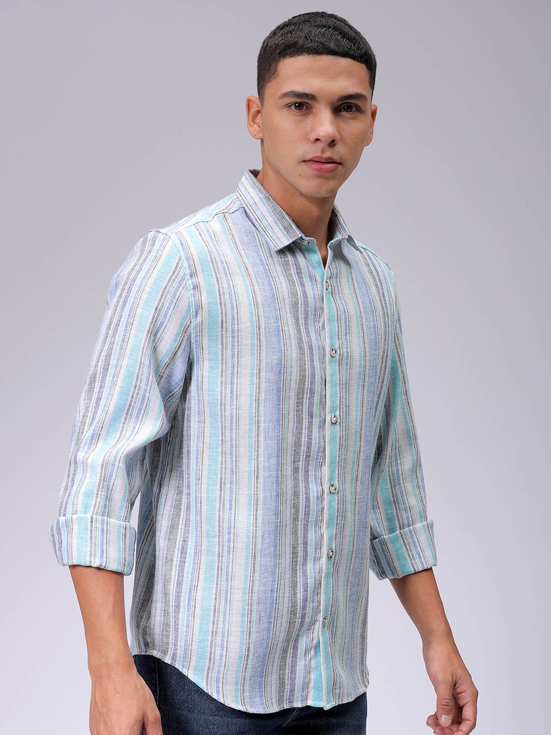 The Indian Garage Co Men Slim Fit Multi Stripes Opaque Striped Casual Shirt