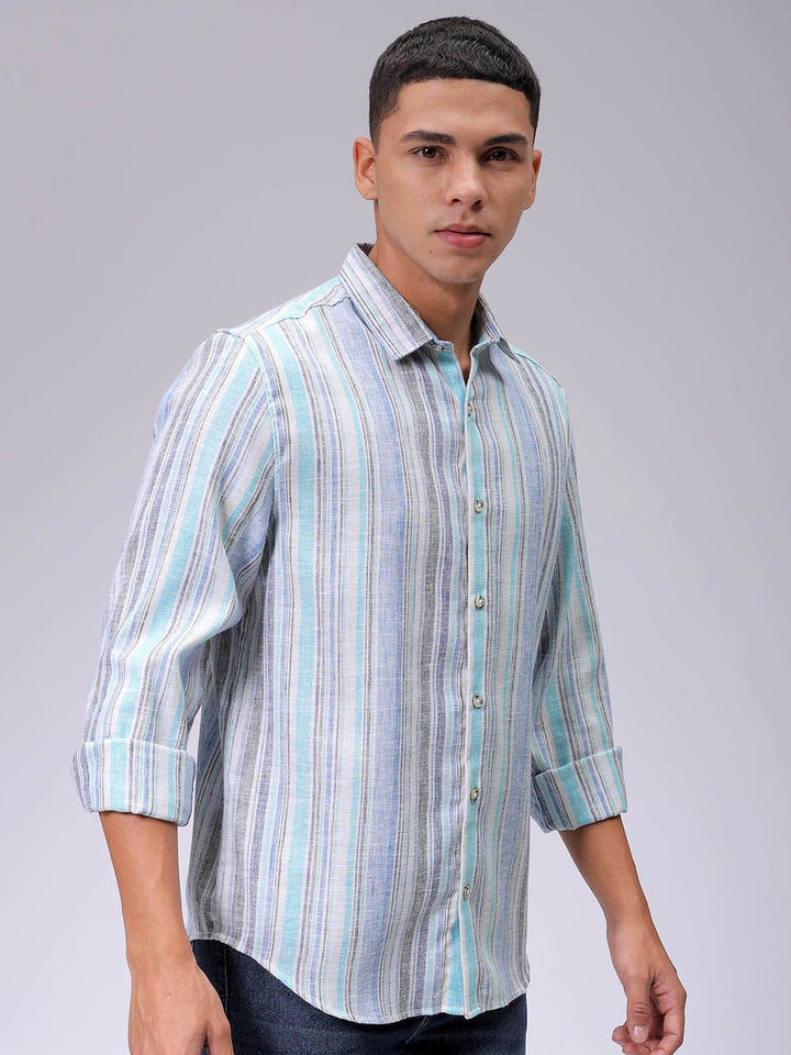 The Indian Garage Co Men Slim Fit Multi Stripes Opaque Striped Casual Shirt
