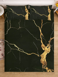 KLOTTHE Black Abstract Printed Flat 300 TC King Bedsheet Dengan 2 Sarung Bantal