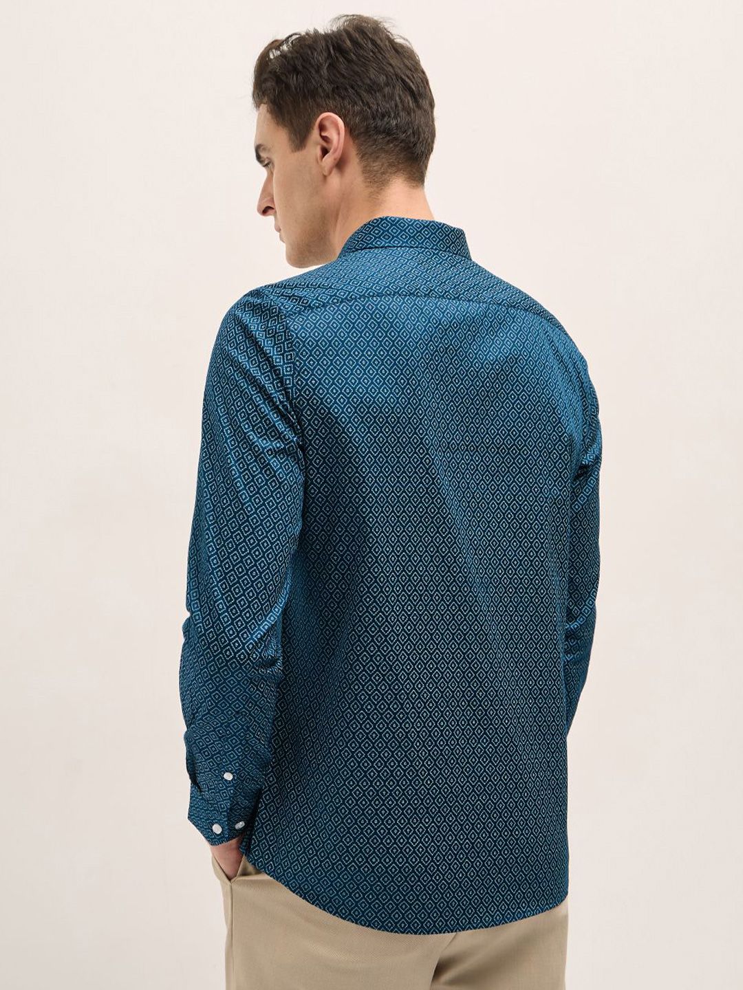 THE BEAR HOUSE Tailored Fit Geometric Printed Pure Cotton Formal Shirt