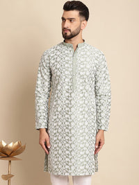 Anouk Floral Embroidered Band Collar Silk Cotton Straight Kurta