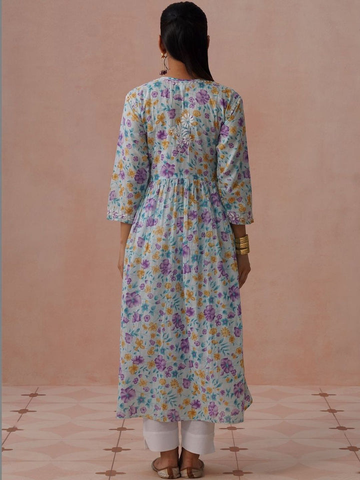 Pakaian Maxi A-Line Cetak Bunga Rumah Chikankari