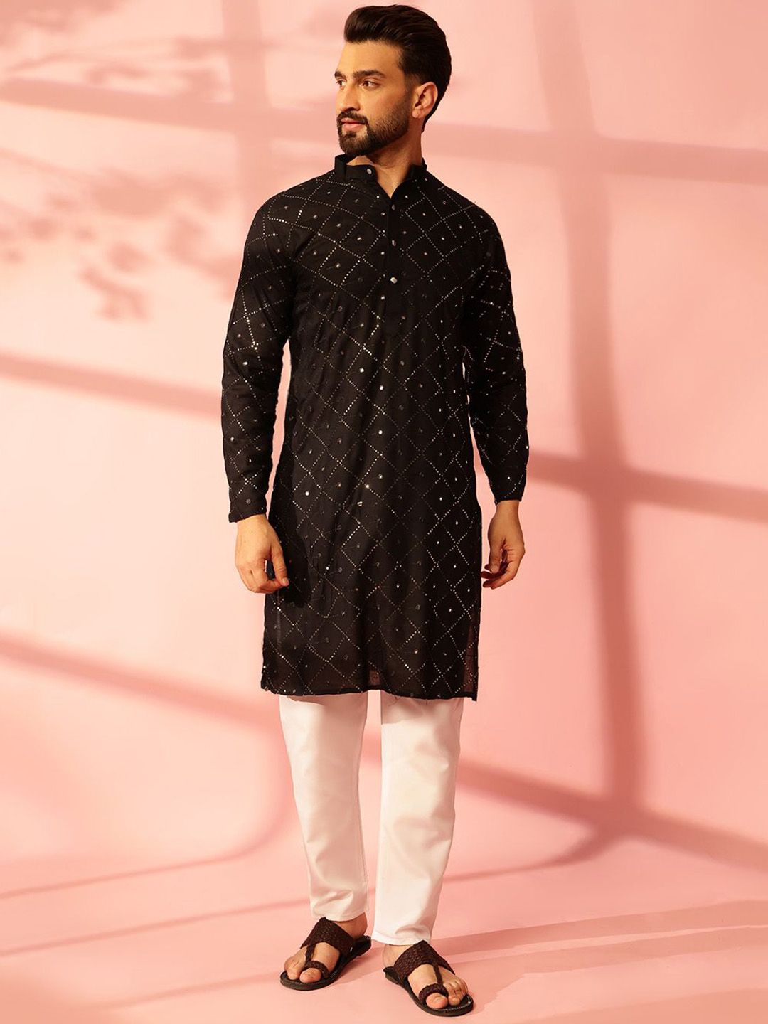 Anouk Men Embroidered Regular Mirror Work Pure Cotton Kurta with Pyjamas