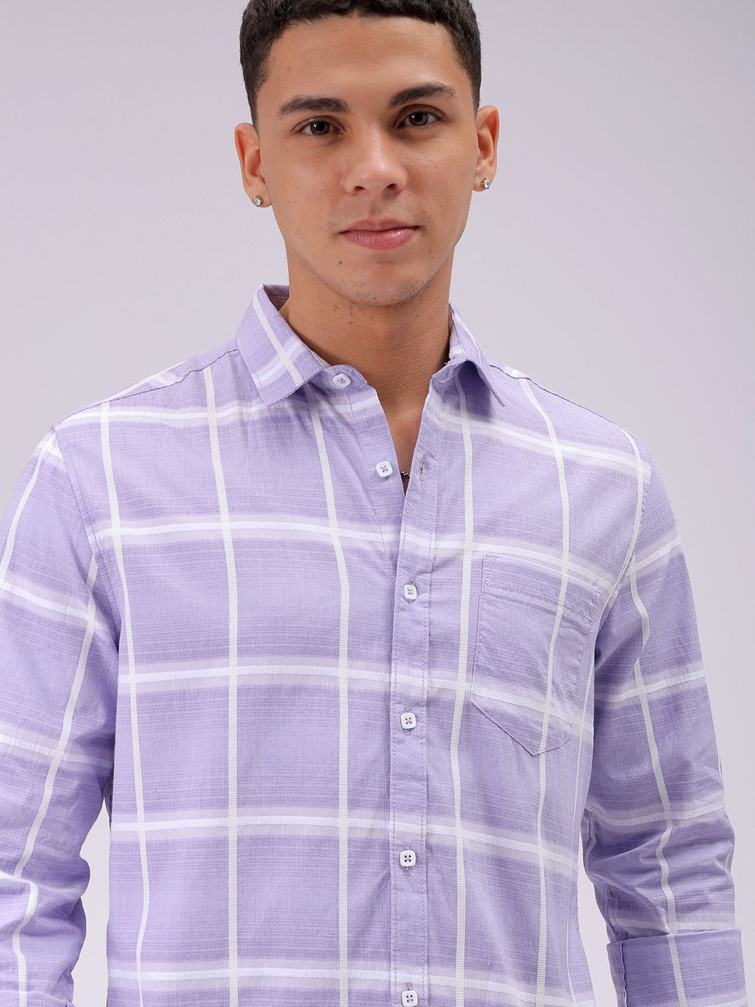 The Indian Garage Co Men Cutaway Collar Checked Cotton Slim Fit Casual Shirt