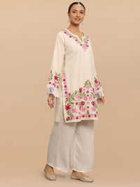 HOUSE OF KARI Falak Kashmiri Embroidered Flared Sleeves Thread Work Cotton Straight Kurta