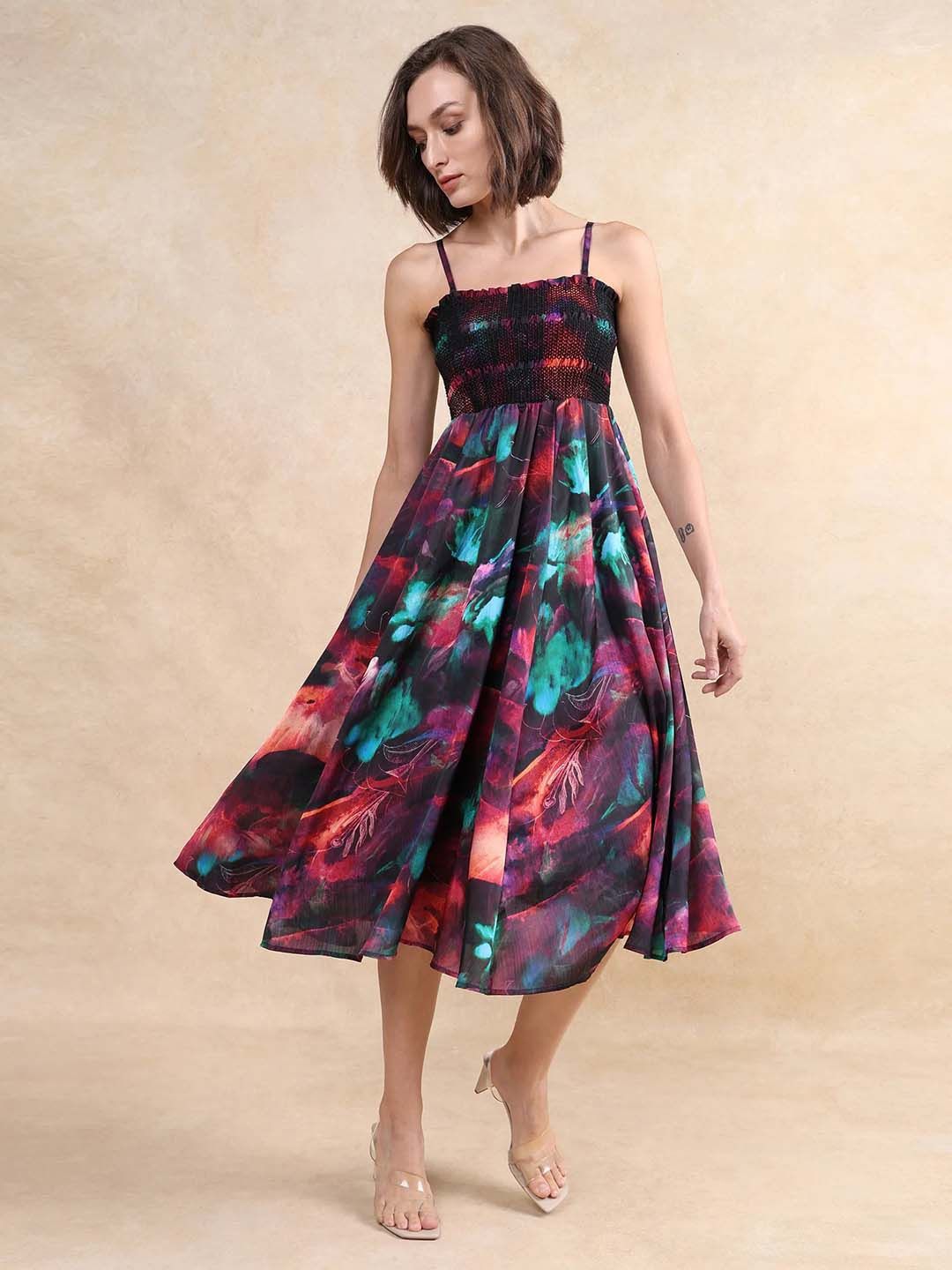 RAREISM Floral Print Fit & Flare Midi Dress