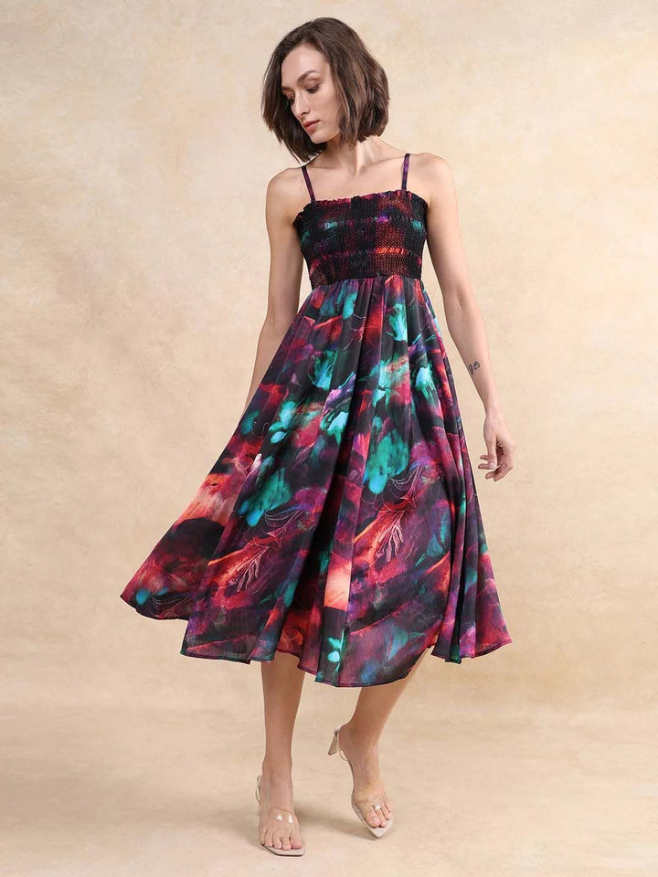 RAREISM Floral Print Fit & Flare Midi Dress