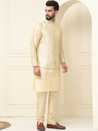 SOJANYA Kurta Kapas Sutera Kolar Mandarin Dengan Jaket Nehru Rekaan Churidar & Tenunan
