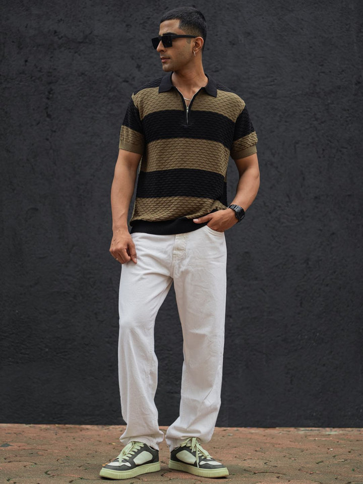 Powerlook Men Striped Polo Collar T-shirt