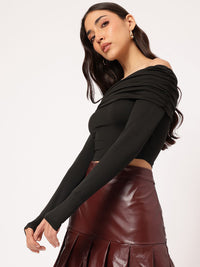 DressBerry Cute Coquette Off-Shoulder Full Sleeves Fitted Crop Top