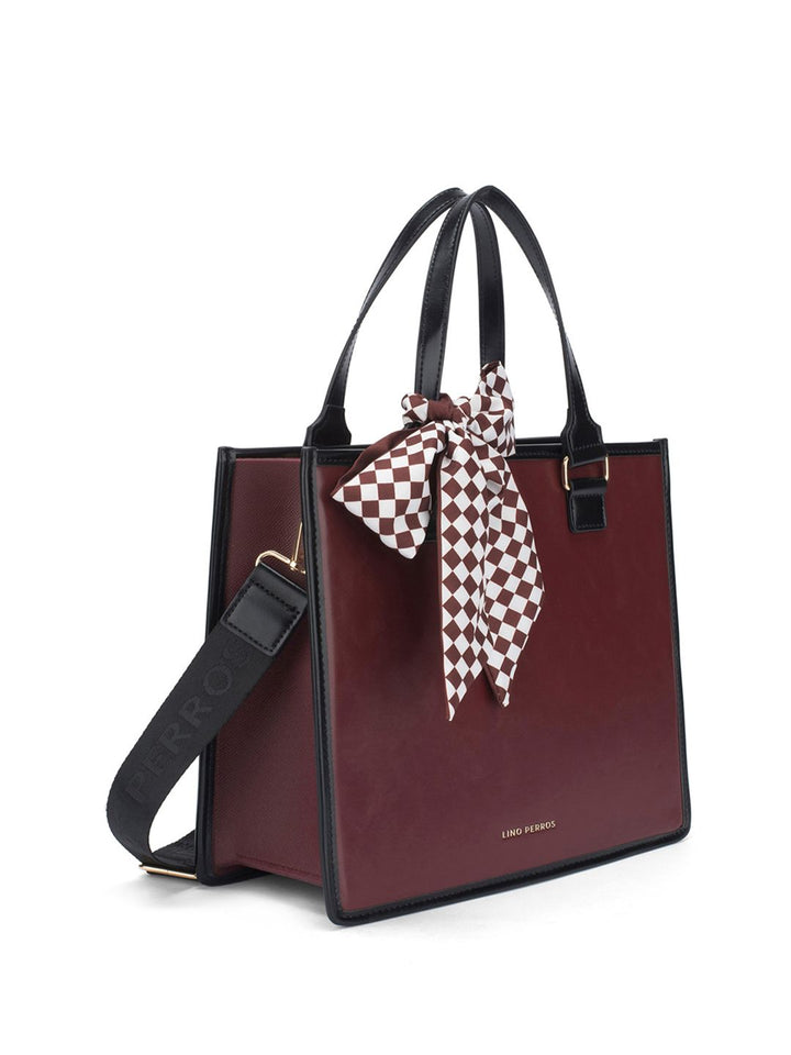 Lino Perros Checked Oversized Structured Tote Bag With Bow Detail