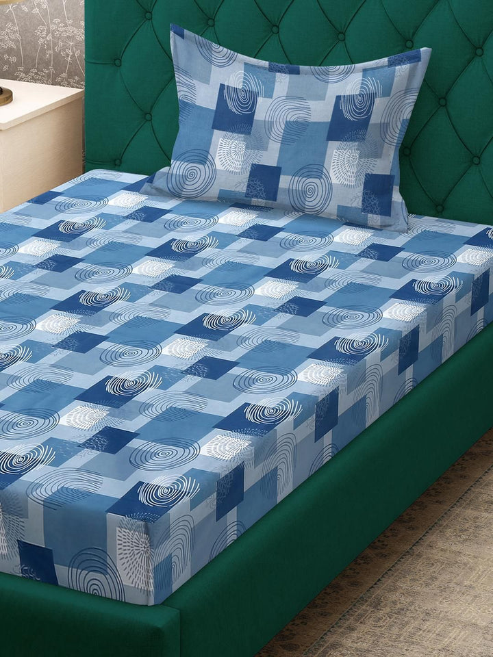 KLOTTHE Blue Geometric Cotton Single Bedsheets