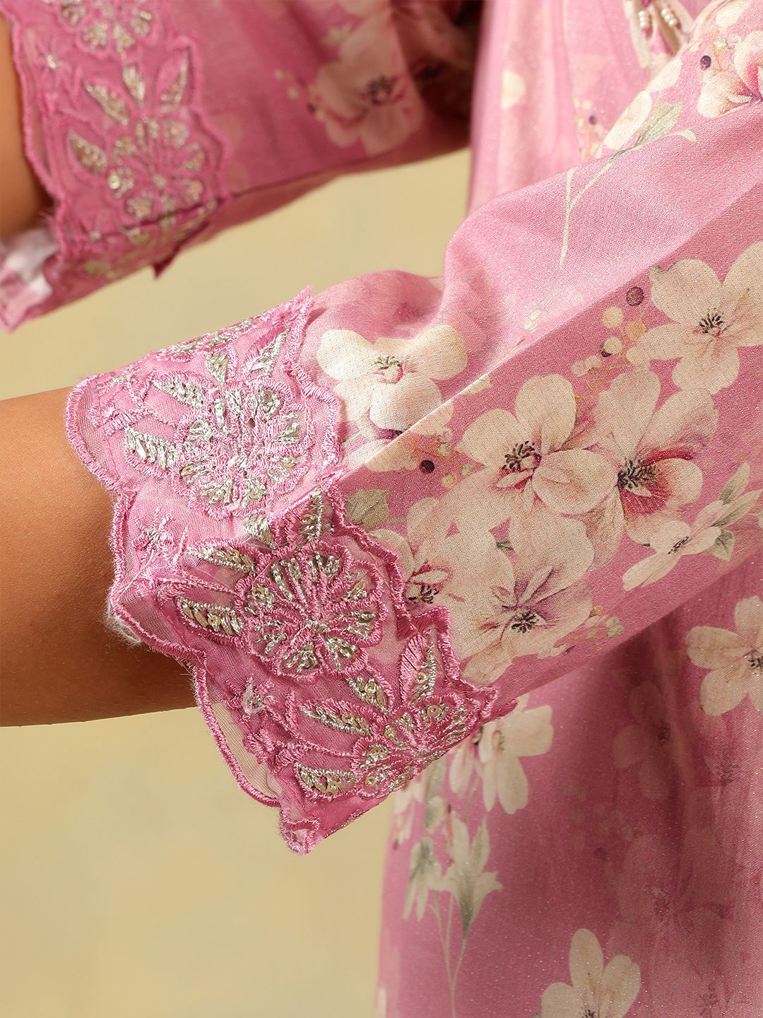 Kurta Kerja Benang Biasa Mamicha Wanita Bercetak Bunga dengan Seluar