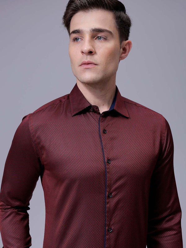 The Indian Garage Co. X Luxe Men Slim Fit Cutaway Collar Micro Ditsy Printed Formal Shirt