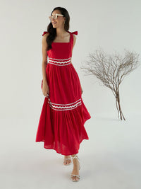 Pink Paprika by SASSAFRAS Women Solid Tie-Up Neck Fit & Flare Maxi Dress