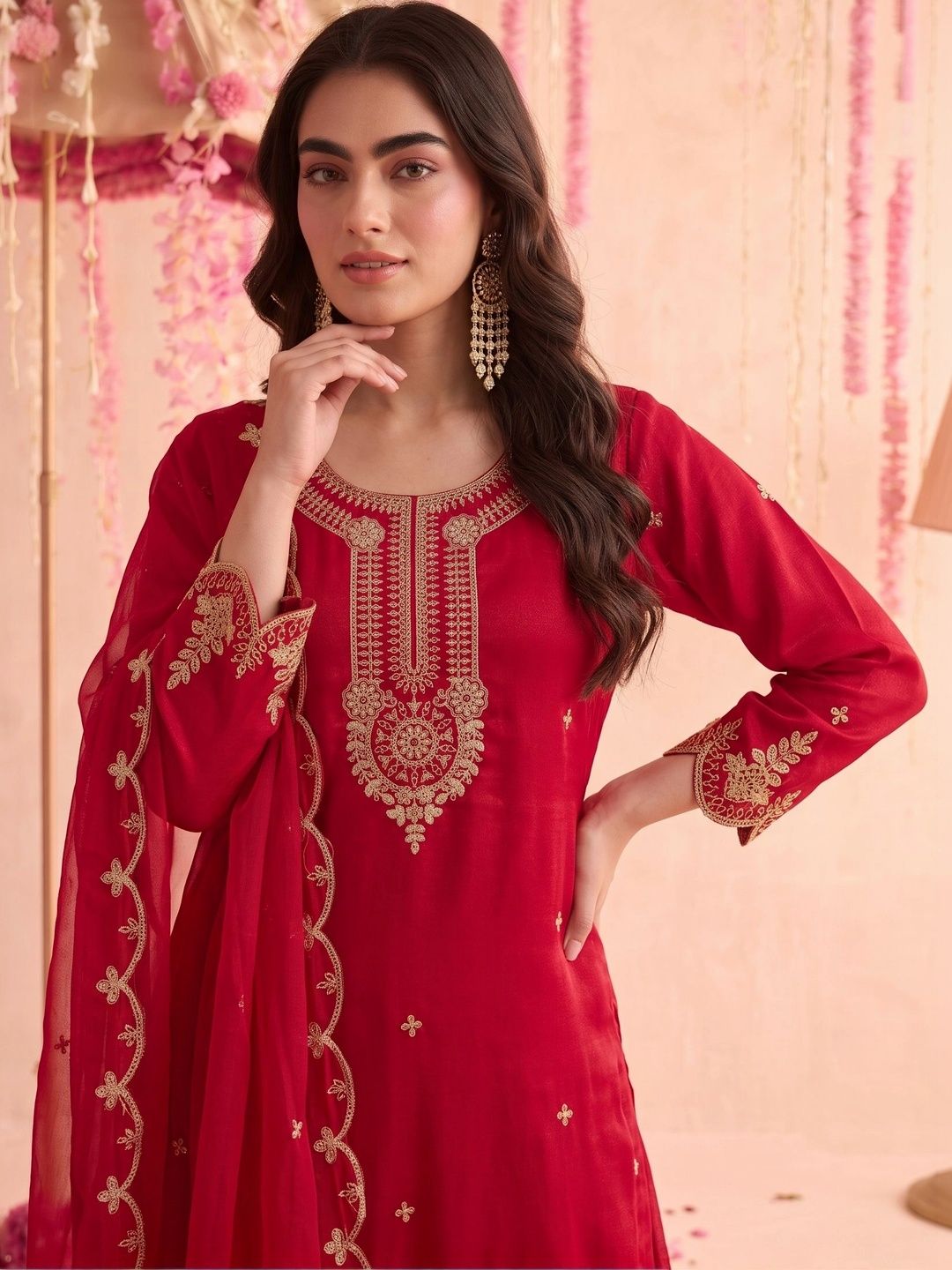 Mamicha Women Ethnic Motifs Embroidered Regular Kurta with Palazzos & With Dupatta