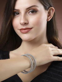 KARATCART Set Of 2 Silver-Plated Cubic Zirconia Studded Bangles