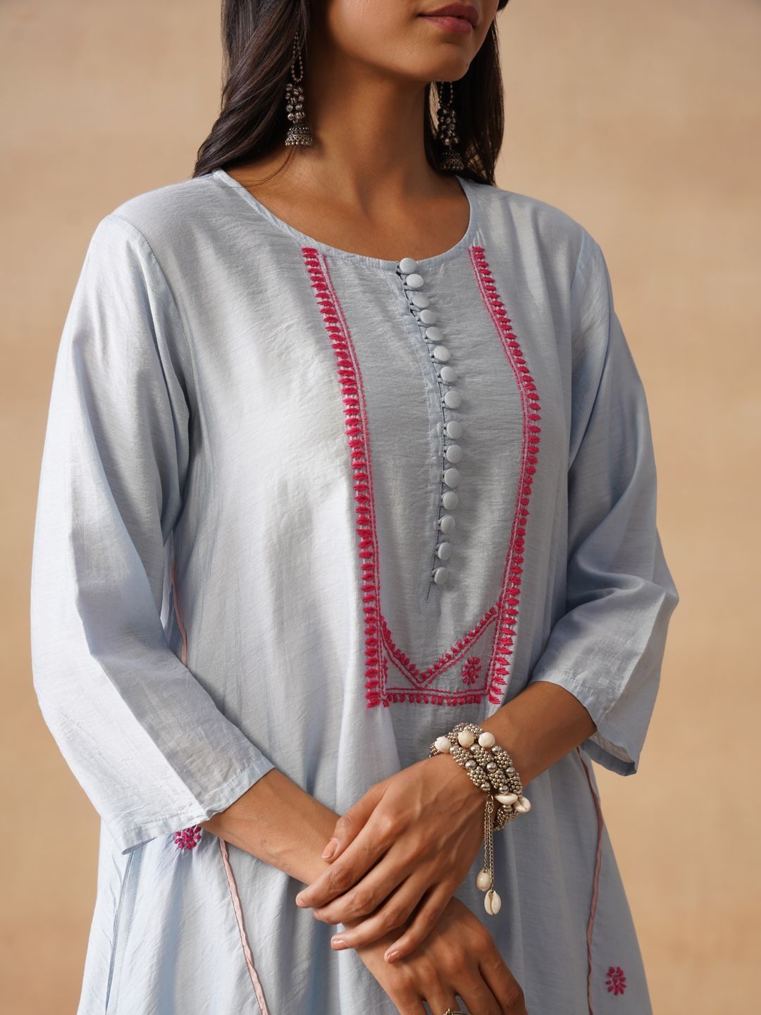 House of Chikankari Women Solid Blue Cotton A-Line Kurta