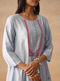 House of Chikankari Women Solid Blue Cotton A-Line Kurta