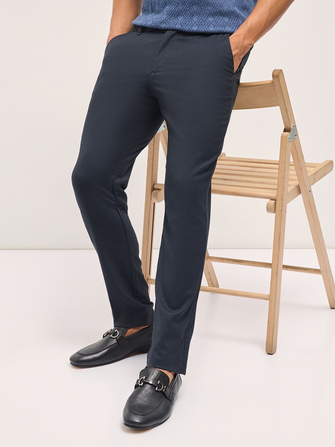 THE BEAR HOUSE Men Striped Slim Fit Formal Trouser