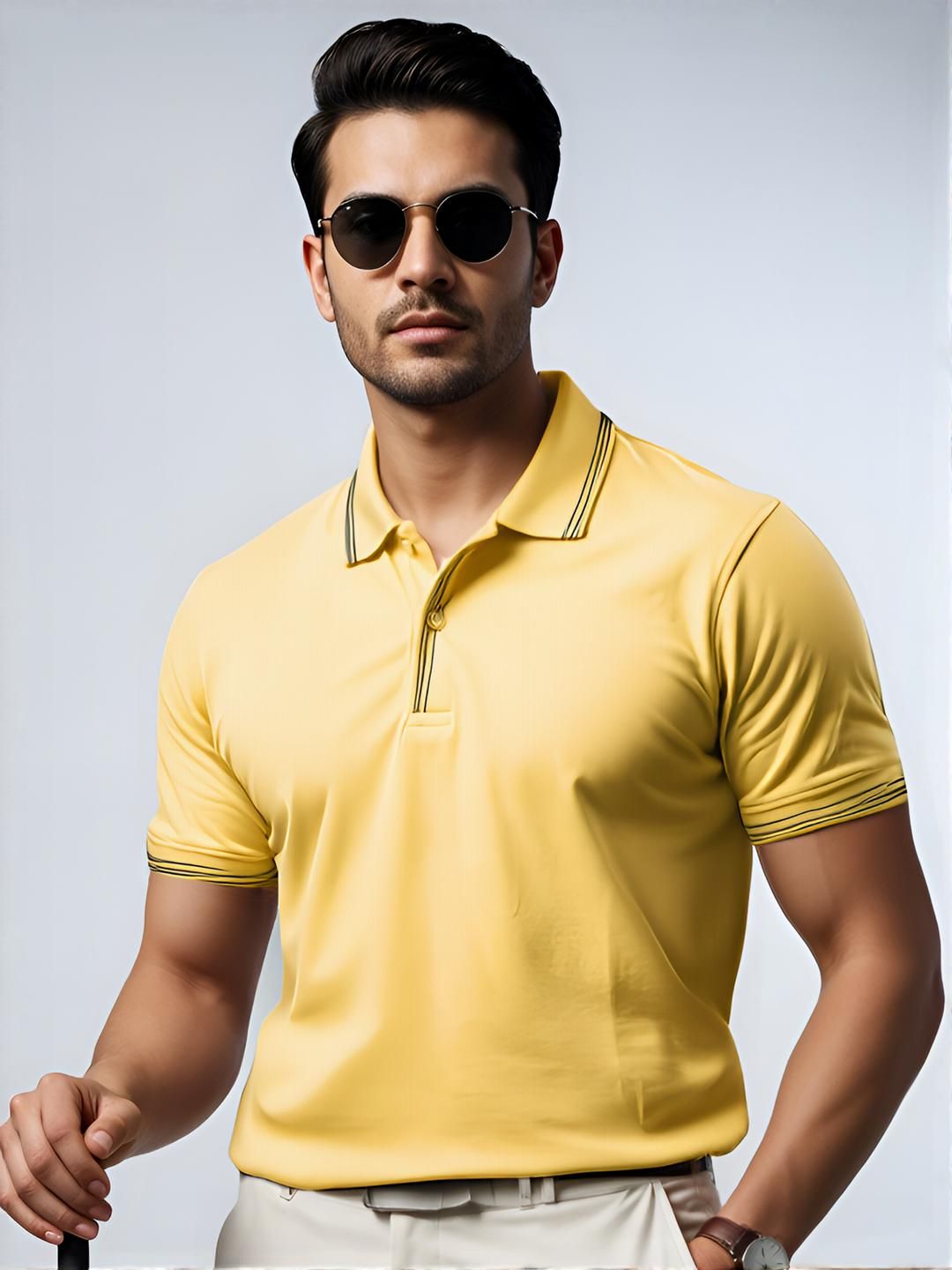 ADRO Men Yellow Cotton Tshirts
