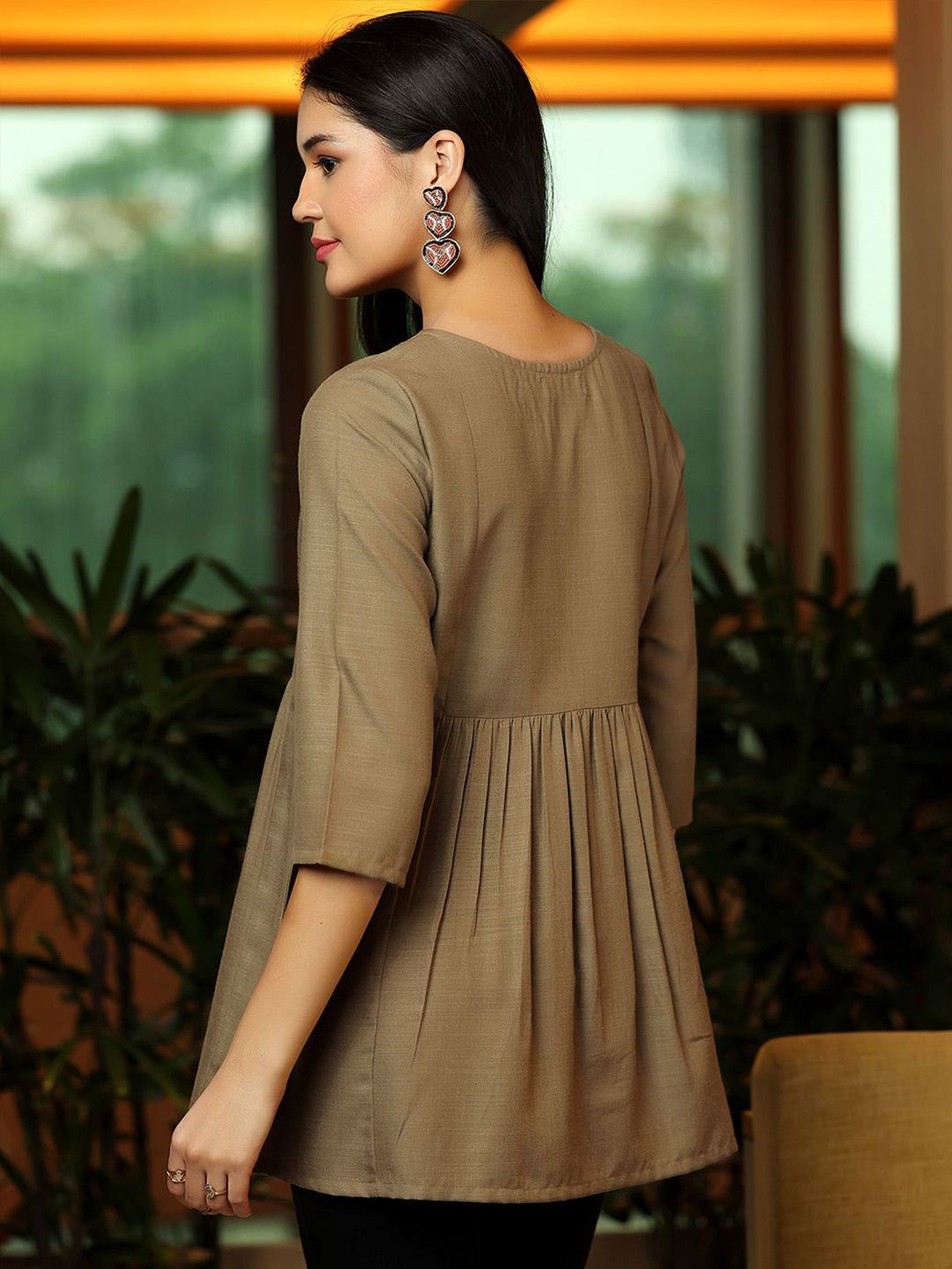 Libas Floral Yoke Design Thread Work Thread Work Pleated Kurti