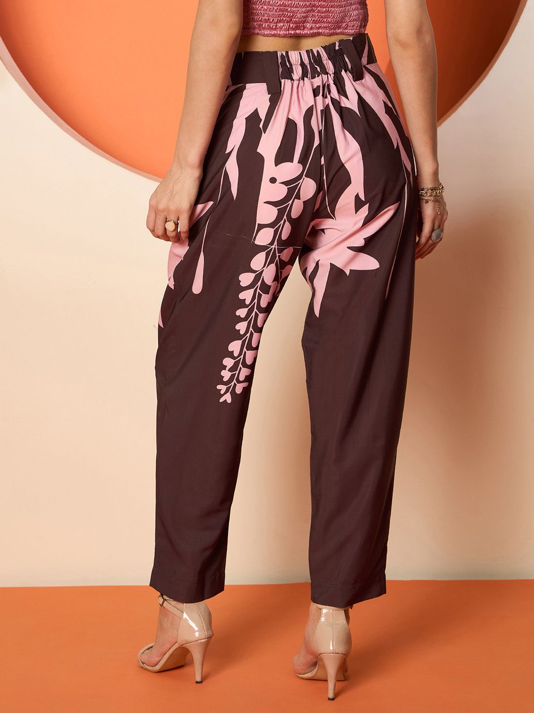 Antheaa Women Abstract Printed Smart Loose Fit High-Rise Trousers