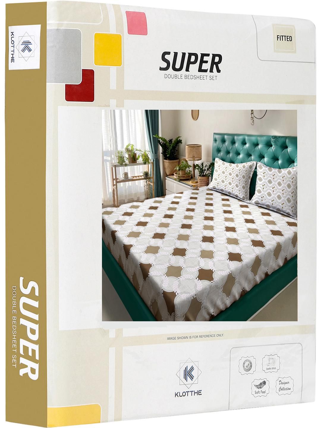 KLOTTHE Beige Geometric 400 TC King Bedsheet with 2 Pillow Covers