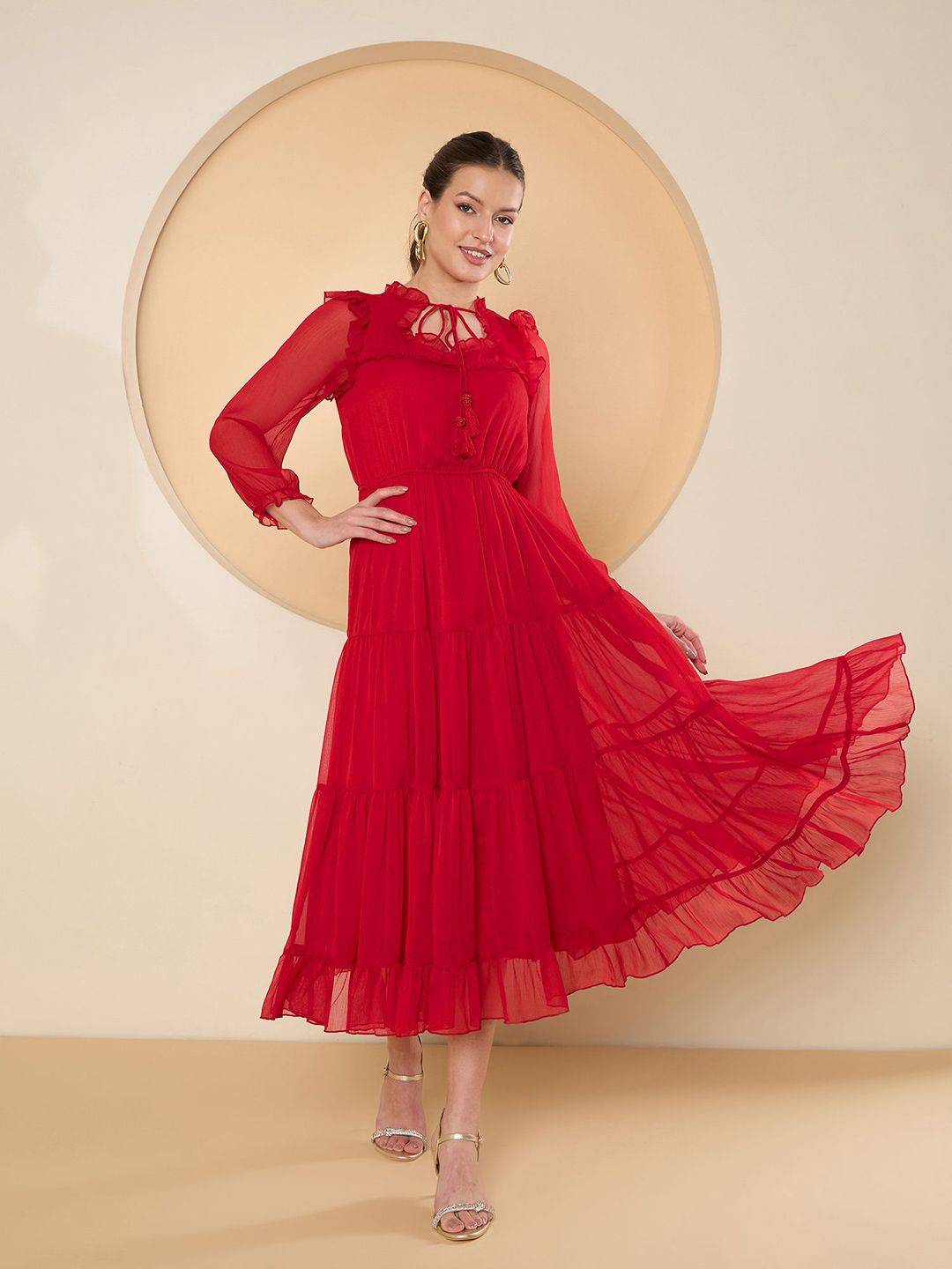 Antheaa Chiffon A-Line Maxi Dress