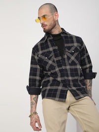 VASTRADO Men Elan Navy Dot Checks Double Flap Pocket Cotton Corduroy Overshirt