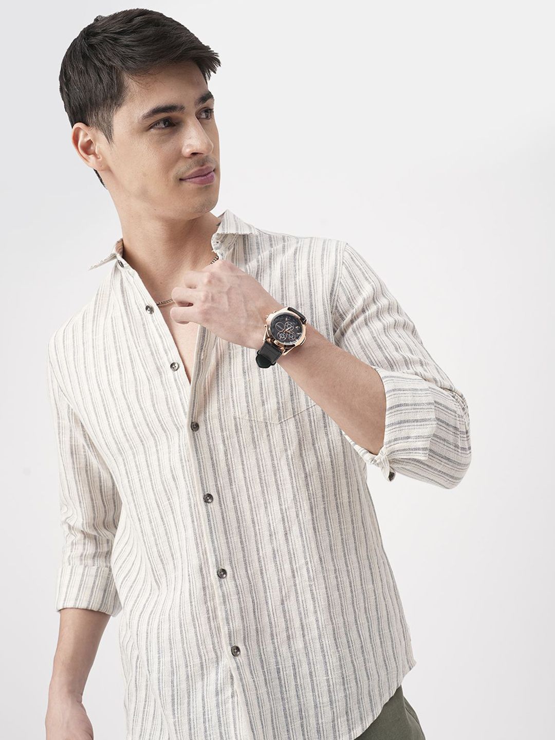 VASTRADO Men Classic Slim Fit Multi Stripes Opaque Striped Casual Shirt
